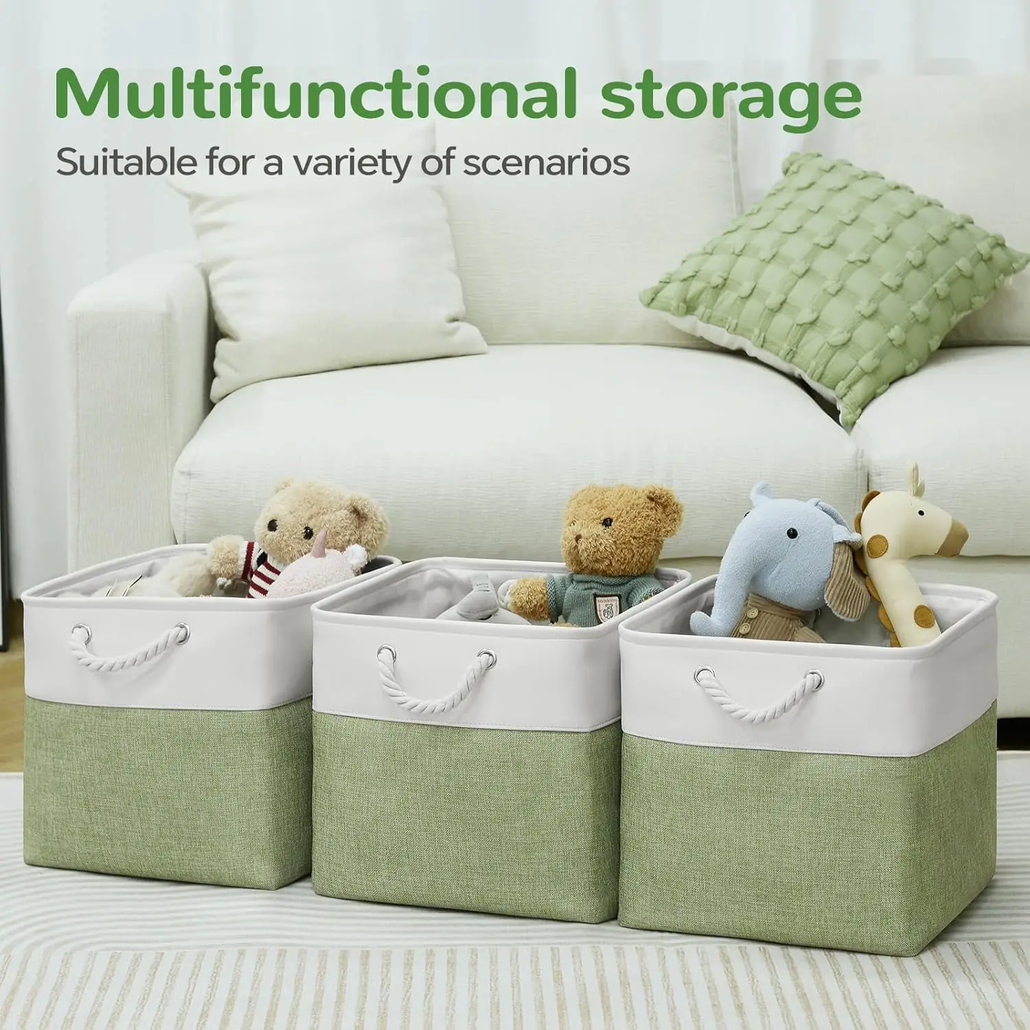 Set of 6 Foldable Fabric Cube Storage Boxes with Rope Handles – Nadir - Image 5