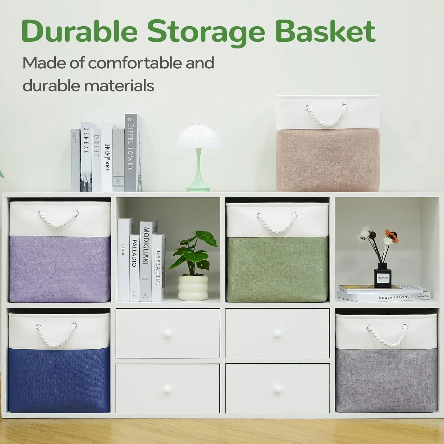 Set of 6 Foldable Fabric Cube Storage Boxes with Rope Handles – Nadir - Image 6