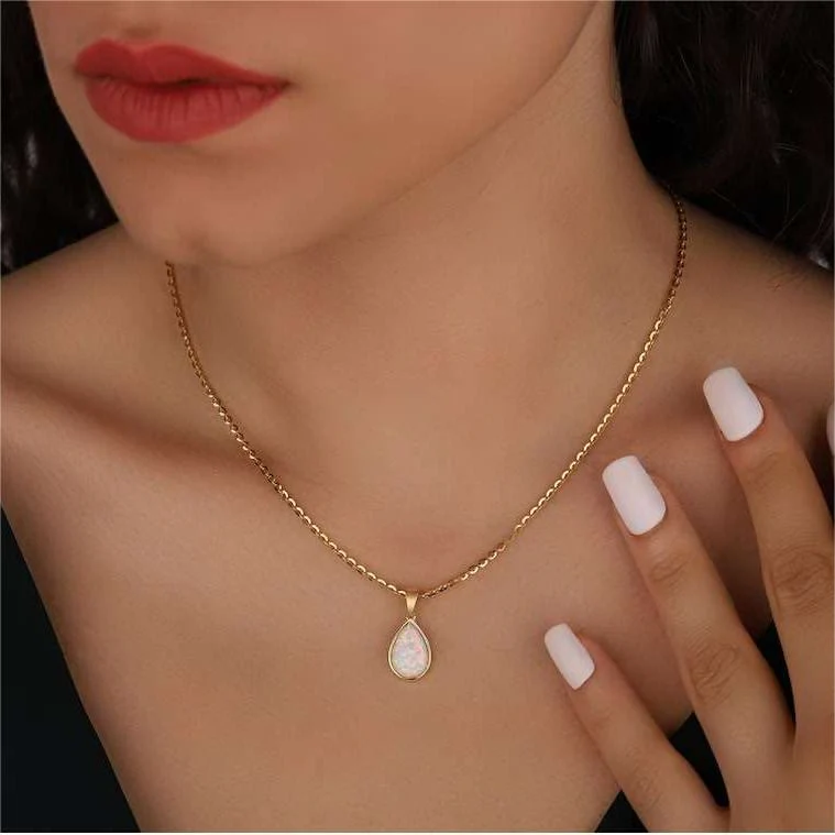 18K Natural Opal Drop Pendant Necklace - Eloise - Image 3