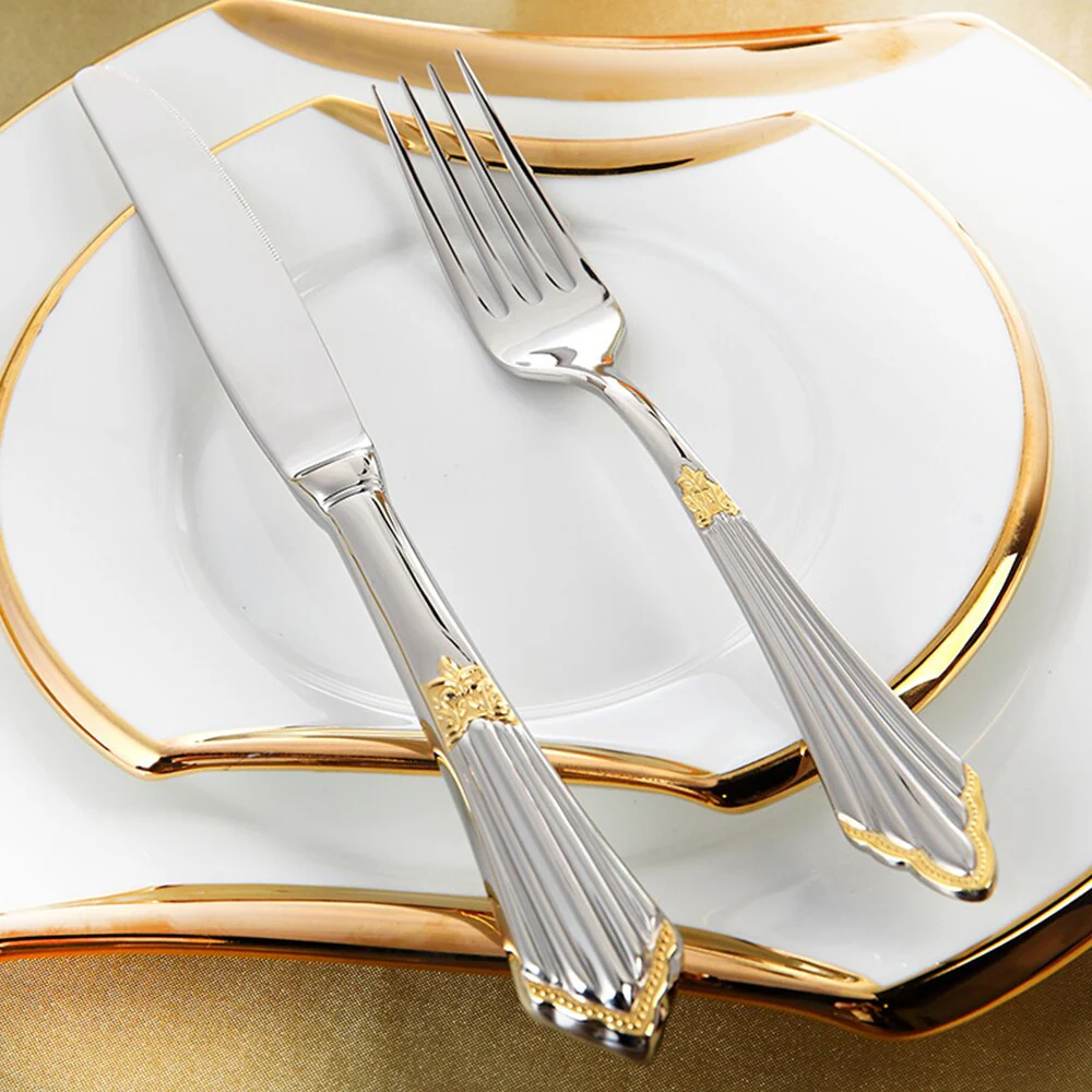 24- or 48-Piece Stainless Steel Cutlery Set with Gold Finish – GlowCut - Image 3