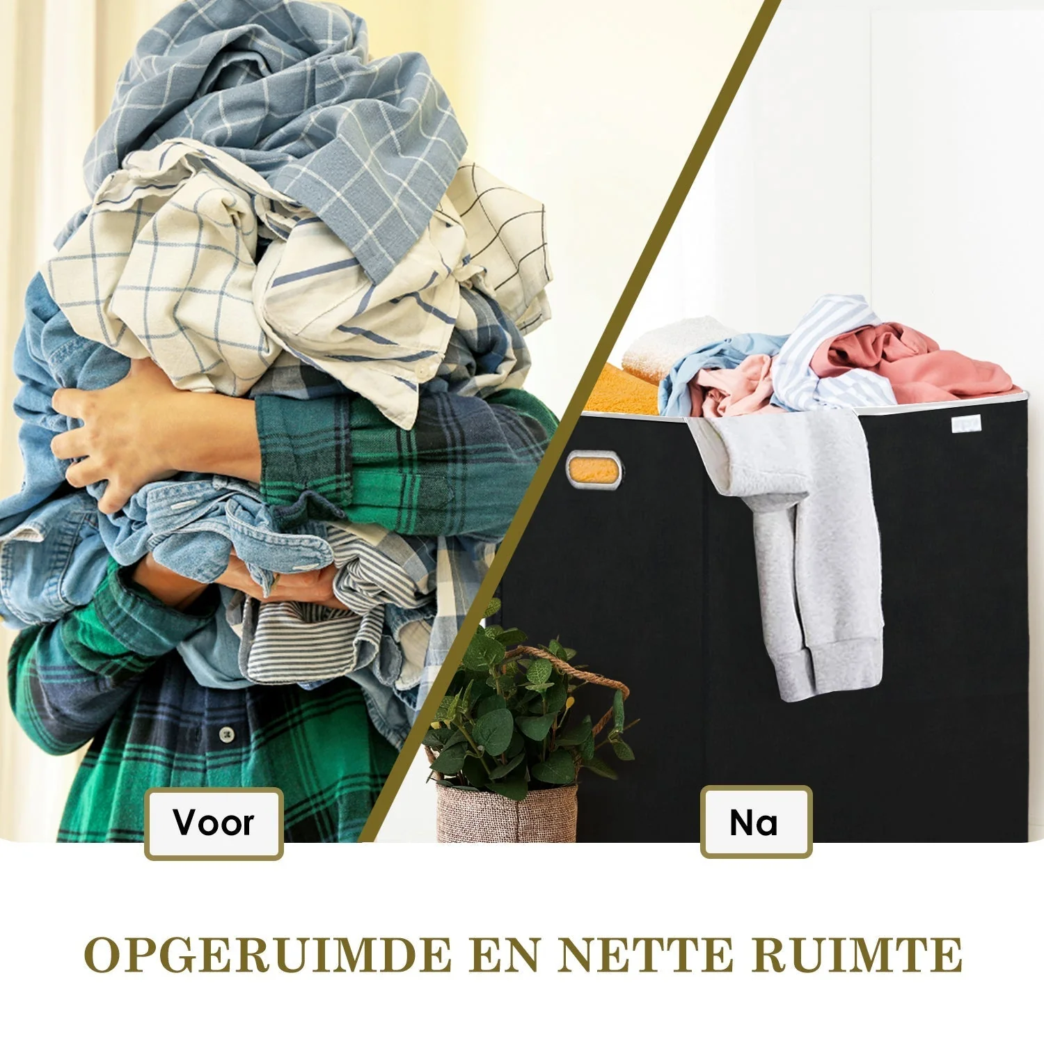 3-Compartment Laundry Hamper with Lid - Image 2