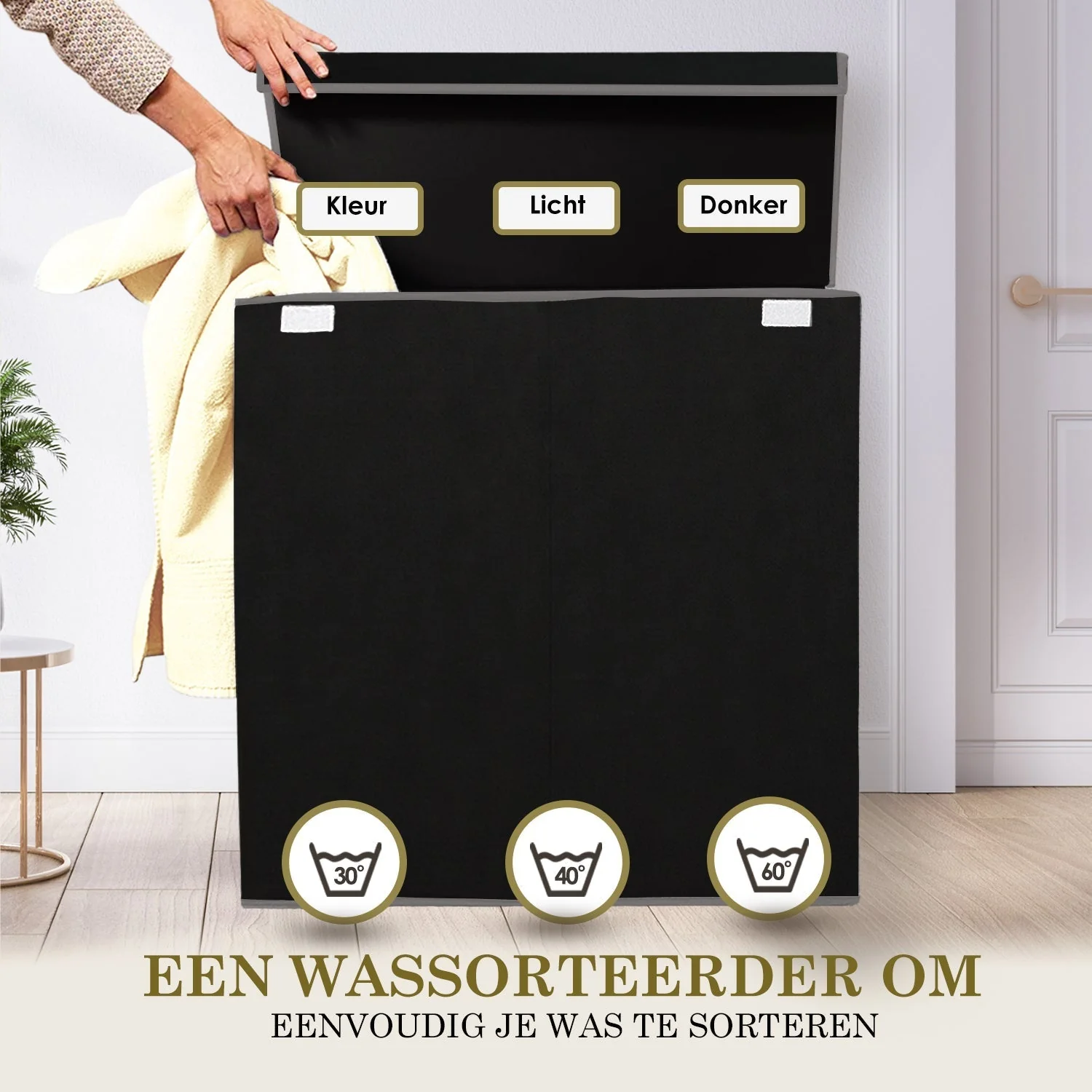 3-Compartment Laundry Hamper with Lid - Image 6