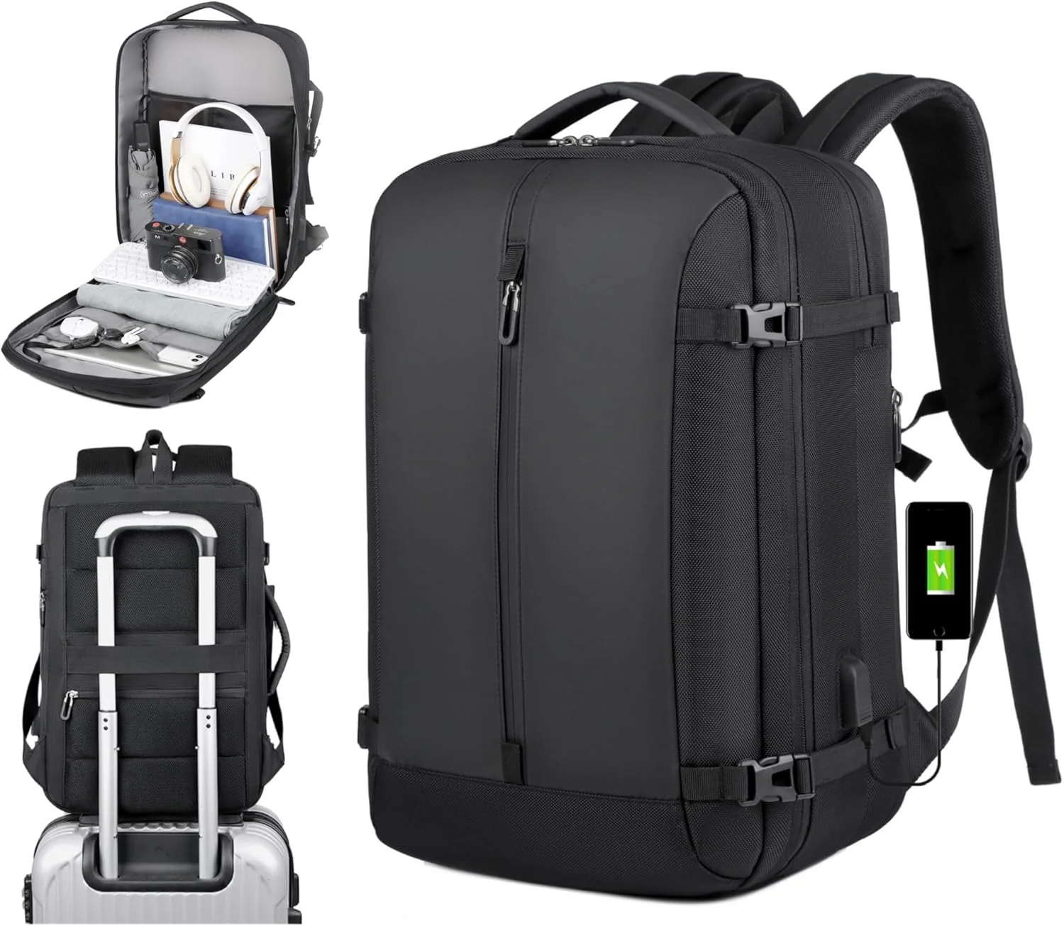 40L Expandable Waterproof Travel Backpack with USB Port & 17” Laptop Sleeve – AirVoyage