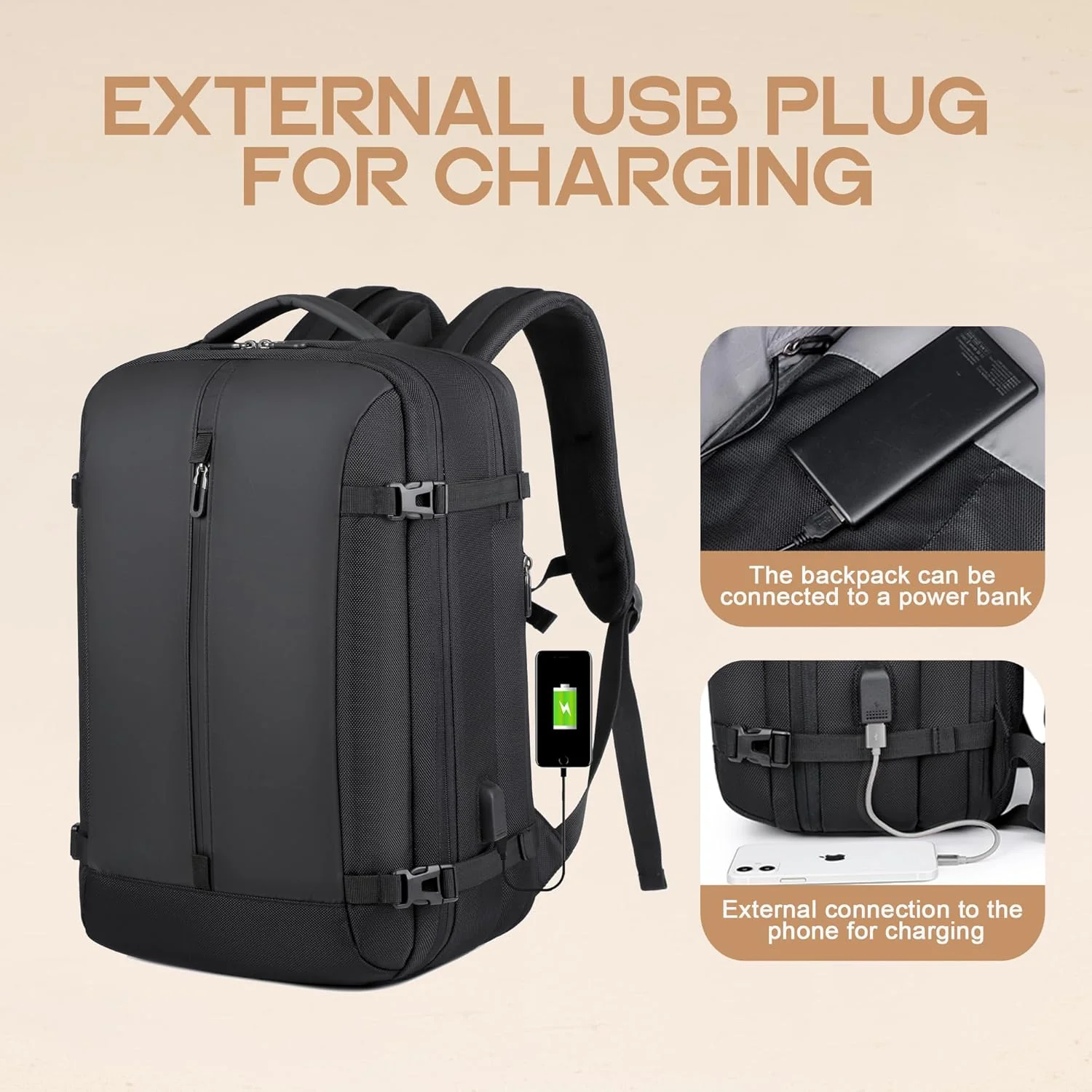 40L Expandable Waterproof Travel Backpack with USB Port & 17” Laptop Sleeve – AirVoyage - Image 2