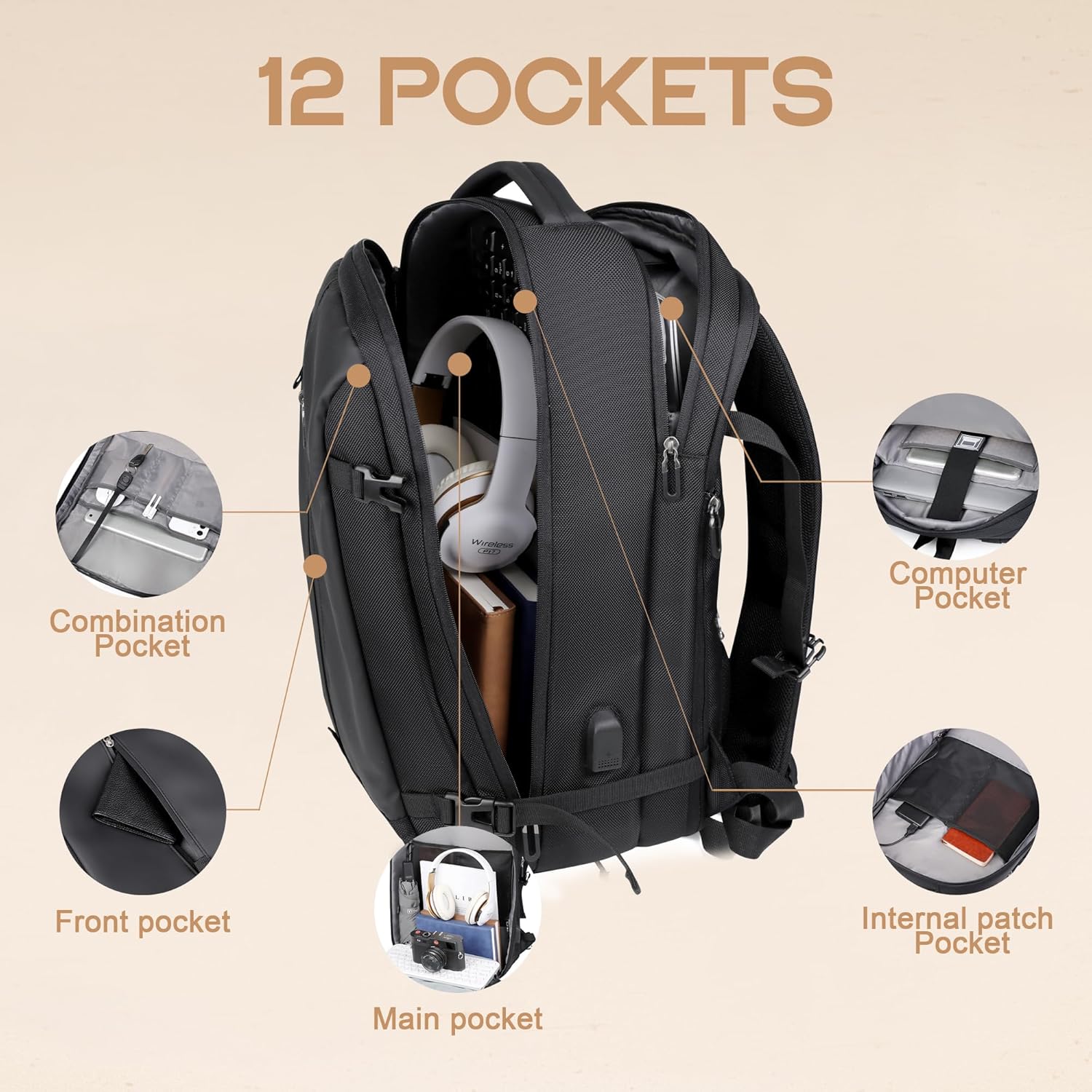 40L Expandable Waterproof Travel Backpack with USB Port & 17” Laptop Sleeve – AirVoyage - Image 4