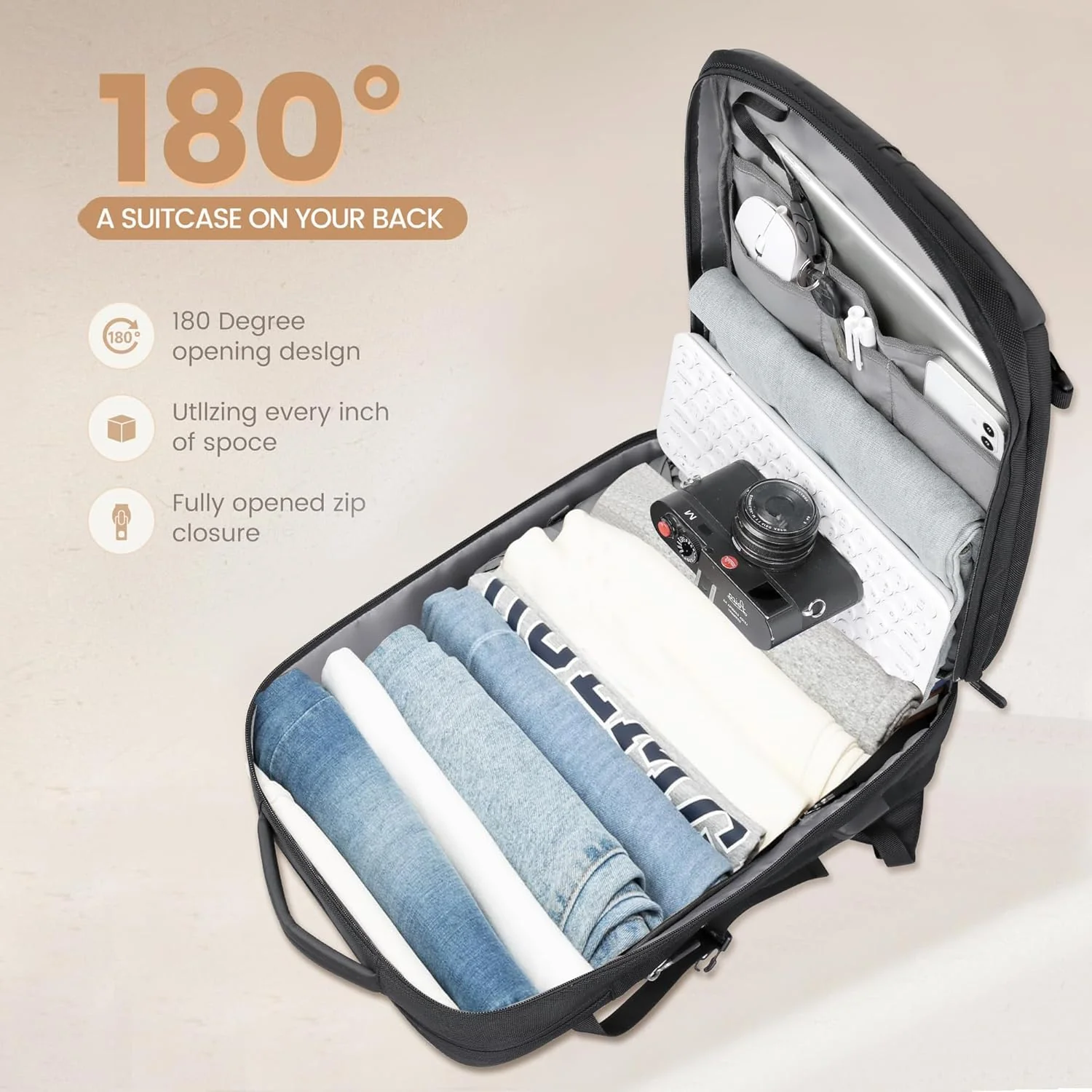 40L Expandable Waterproof Travel Backpack with USB Port & 17” Laptop Sleeve – AirVoyage - Image 5