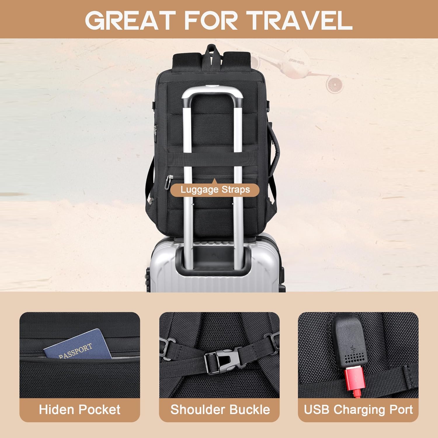 40L Expandable Waterproof Travel Backpack with USB Port & 17” Laptop Sleeve – AirVoyage - Image 8
