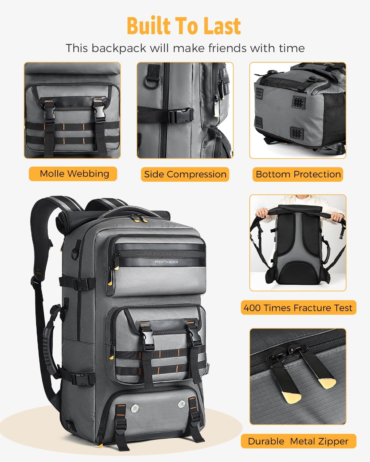 50L Flight-Ready Convertible Travel Backpack with Shoe Compartment & USB Port - Image 5