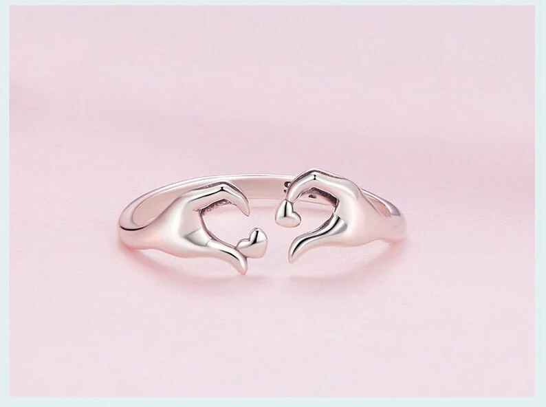 925 Sterling Silver Love Embrace Couple Rings | Adjustable - Image 2