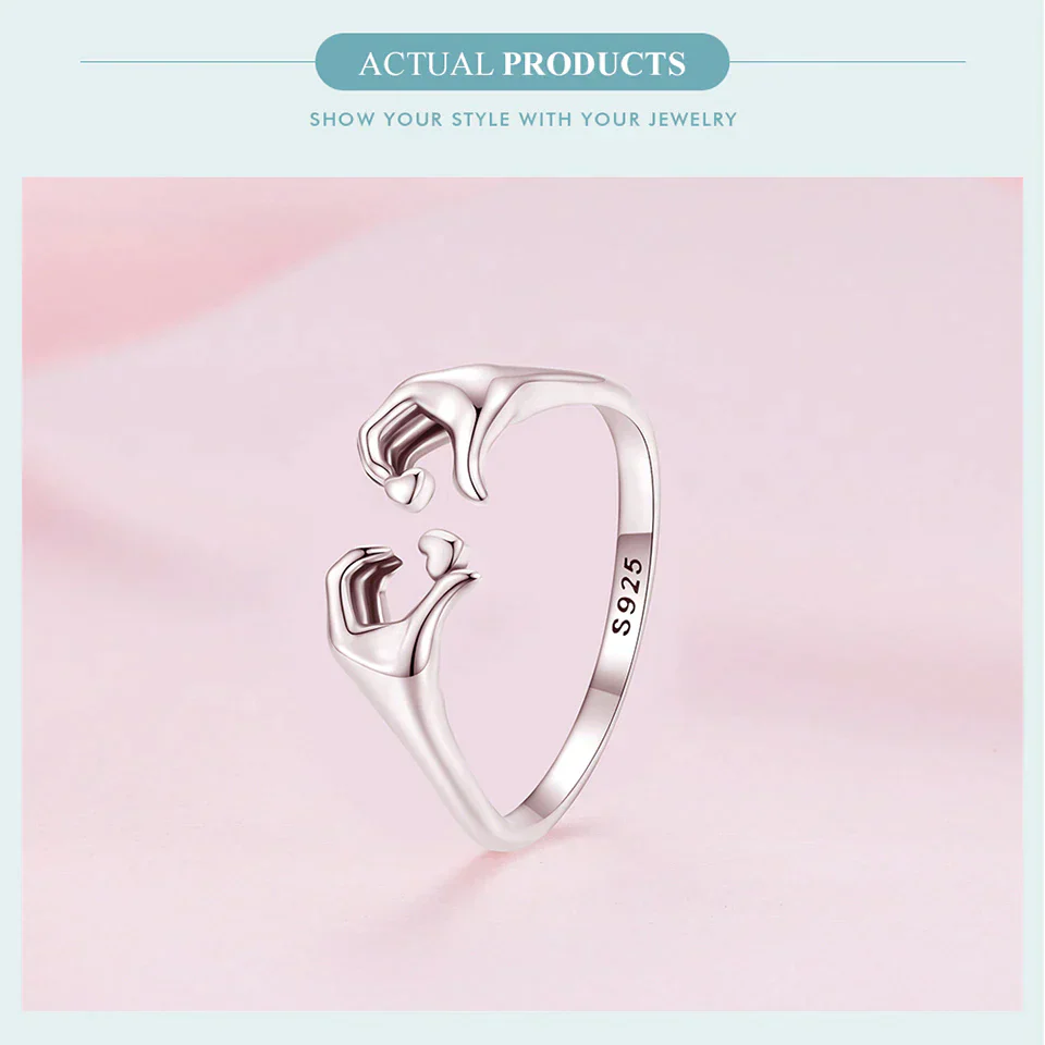 925 Sterling Silver Love Embrace Couple Rings | Adjustable - Image 3
