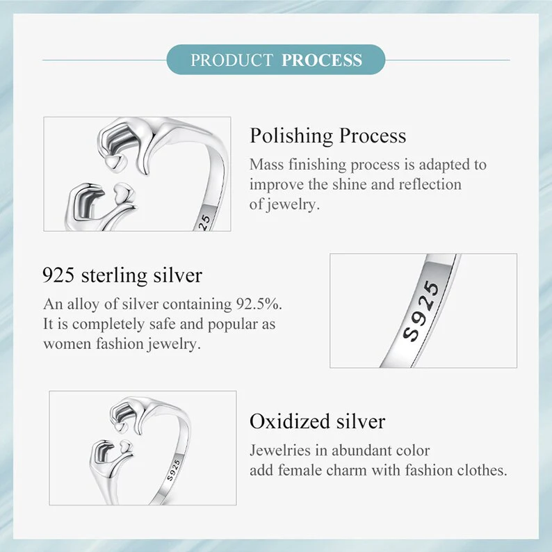 925 Sterling Silver Love Embrace Couple Rings | Adjustable - Image 4