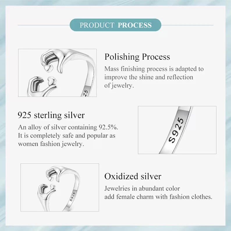 925 Sterling Silver Love Embrace Couple Rings | Adjustable - Image 6