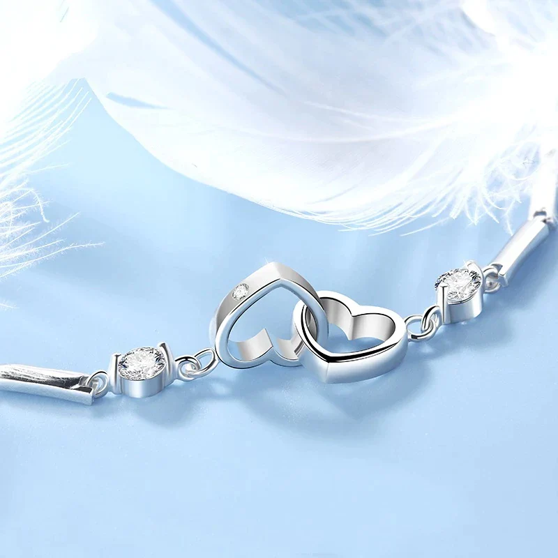 Adjustable 925 Silver Double Heart Bracelet - Image 4