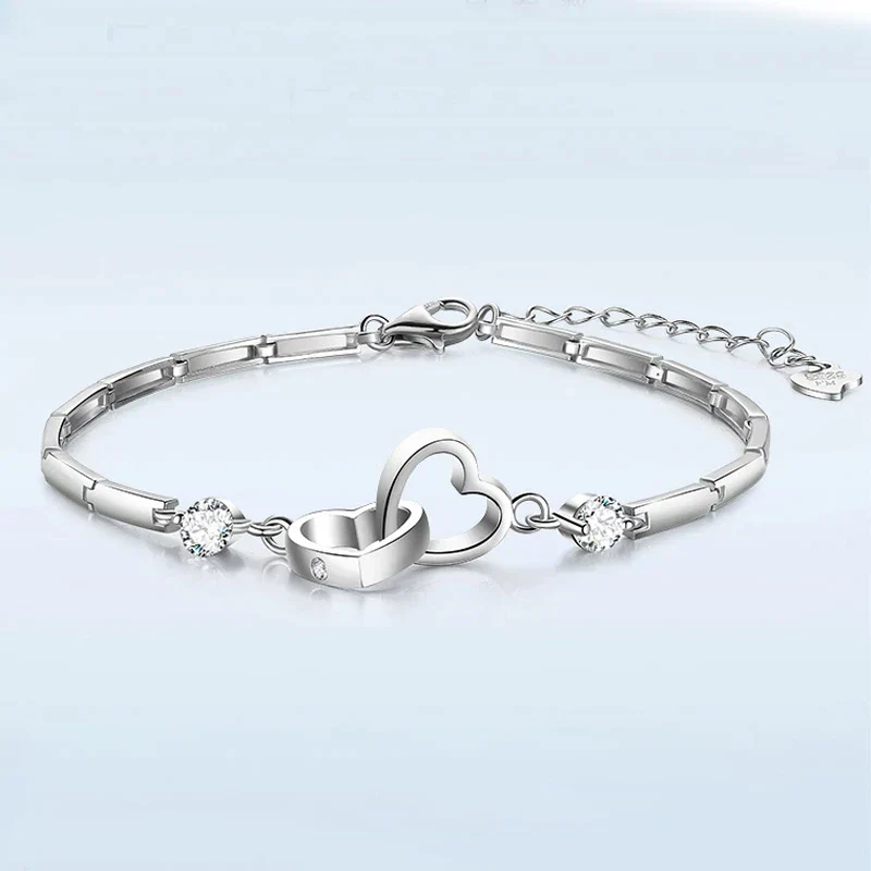 Adjustable 925 Silver Double Heart Bracelet - Image 6