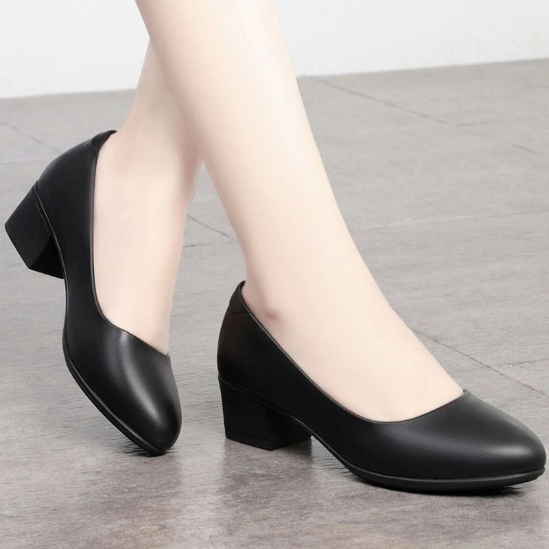 Anna - Orthopaedic Black Leather Pumps