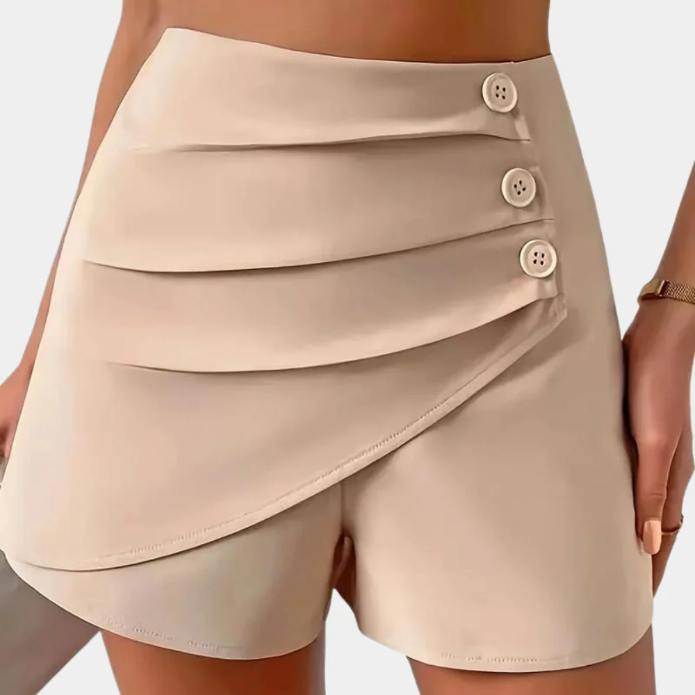 Asymmetric Women's Shorts with Decorative Buttons – Nerina