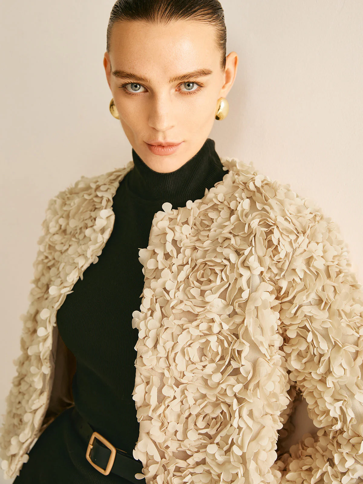 Beige Crew Neck Blazer for Women - Olivia - Image 6
