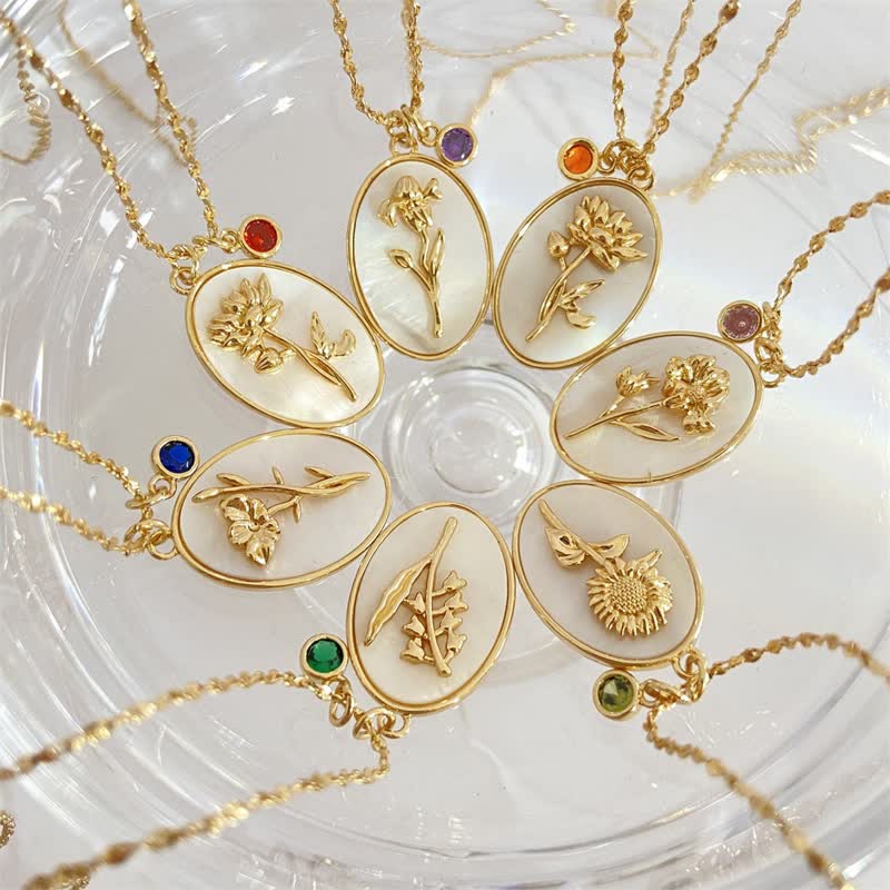 Birthstone with Birth Flowers Necklace - Aurora - Image 15