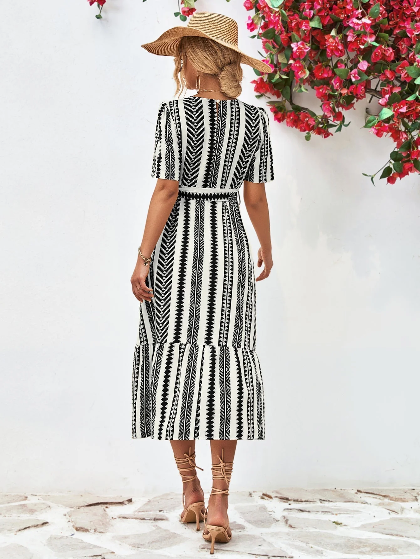 Black and White Striped Midi Dress - Elise - Image 3