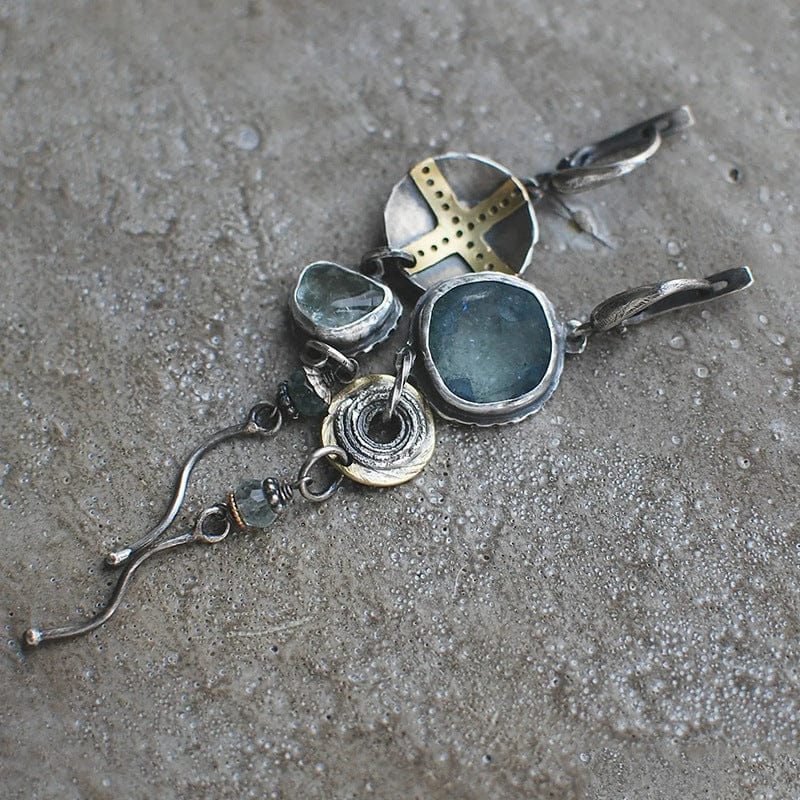 Blue Stone Cross Earrings - Amarille