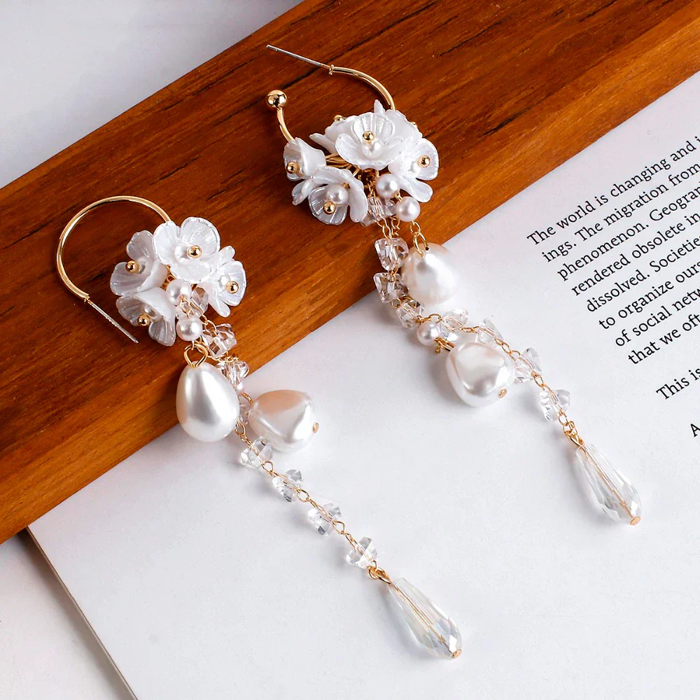 Bohemian Earrings | Pearl and Crystal Dangle Earrings - Image 3