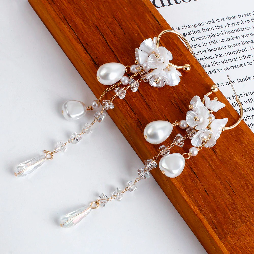 Bohemian Earrings | Pearl and Crystal Dangle Earrings - Image 6