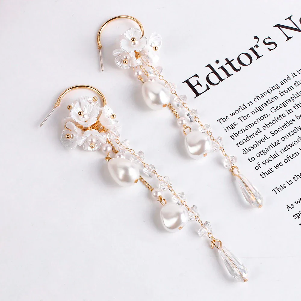 Bohemian Earrings | Pearl and Crystal Dangle Earrings - Image 8
