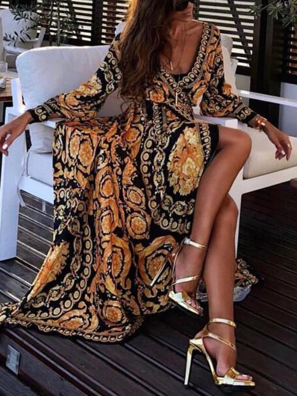 Boho Wrap Summer Dress with Slit and Long Sleeves - Image 7