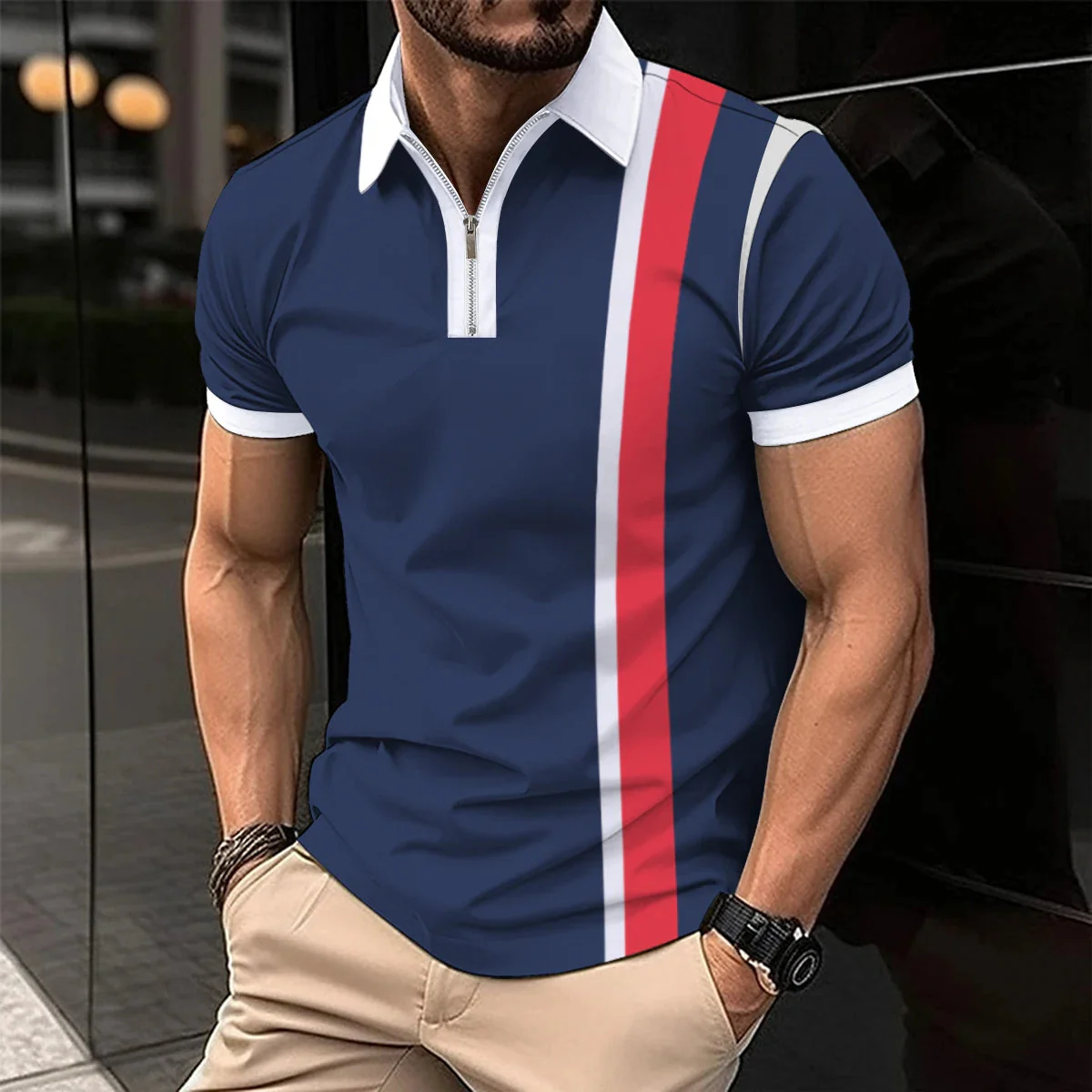 Breathable Striped Polo Shirt in English-Inspired Oversized Fit - Image 3