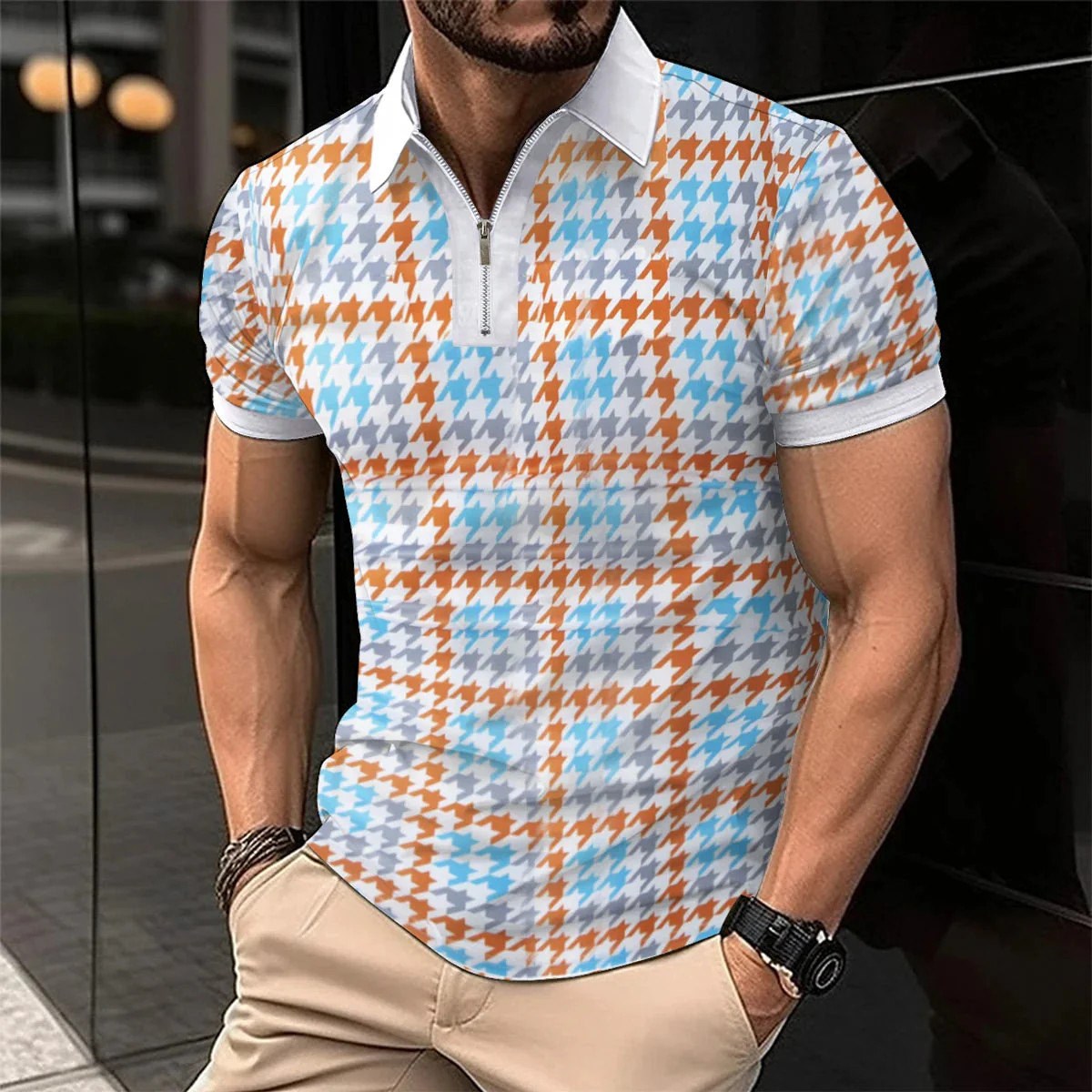 Breathable Striped Polo Shirt in English-Inspired Oversized Fit - Image 6