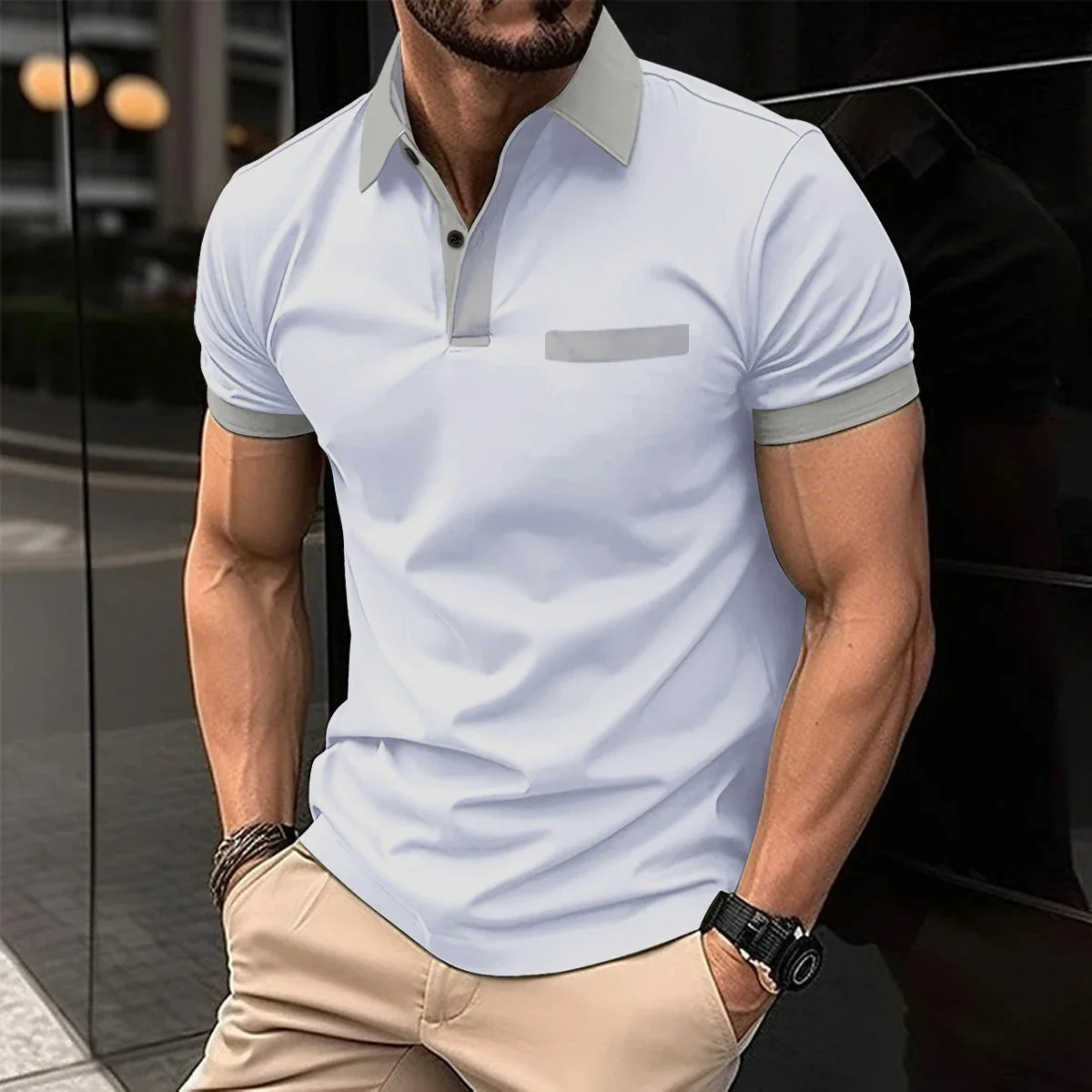 Breathable Striped Polo Shirt in English-Inspired Oversized Fit - Image 7