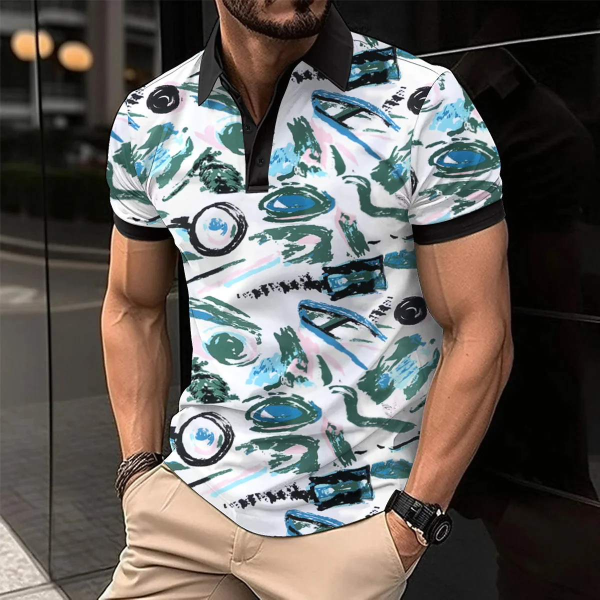 Breathable Striped Polo Shirt in English-Inspired Oversized Fit - Image 9