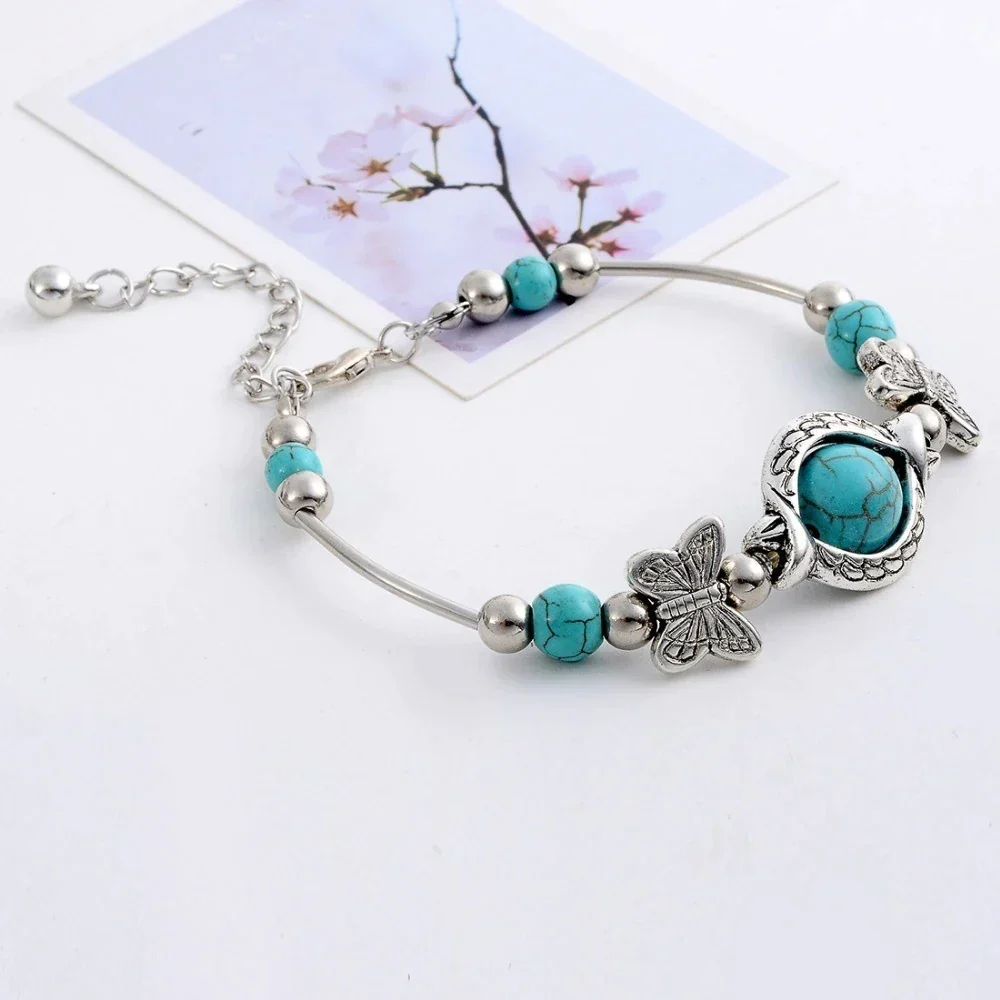 BUTTERFLY AND TURQUOISE BEAD BRACELET - Image 2