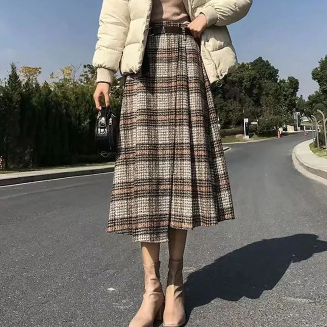Camilla Traditional Skirt – Elegant A-Line Checkered Maxi Skirt - Image 9