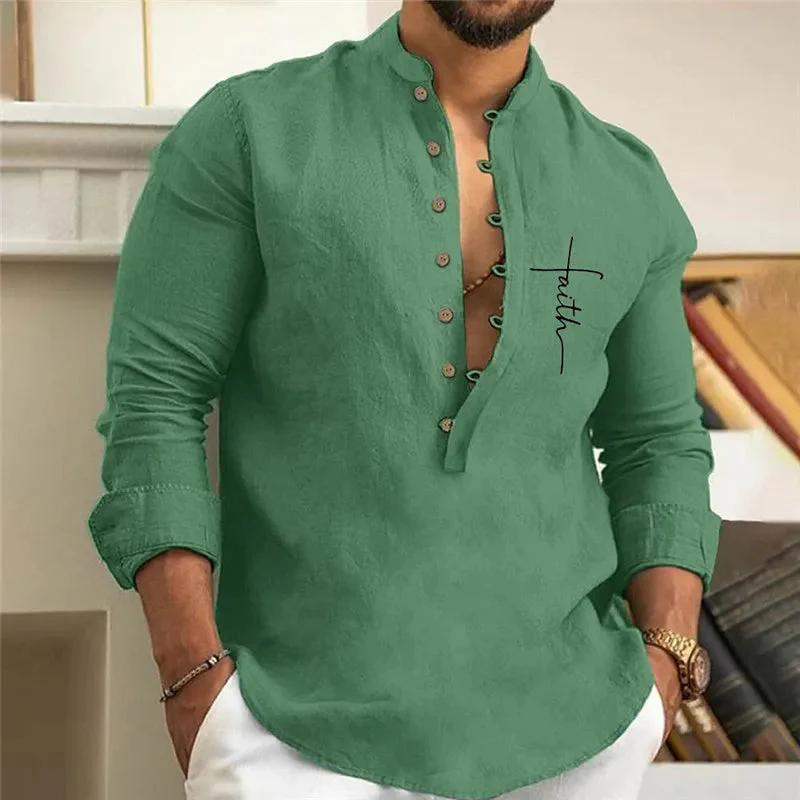 Casual Loose-Fit Printed Long Sleeve Shirt for Men in Plus Size - Image 3