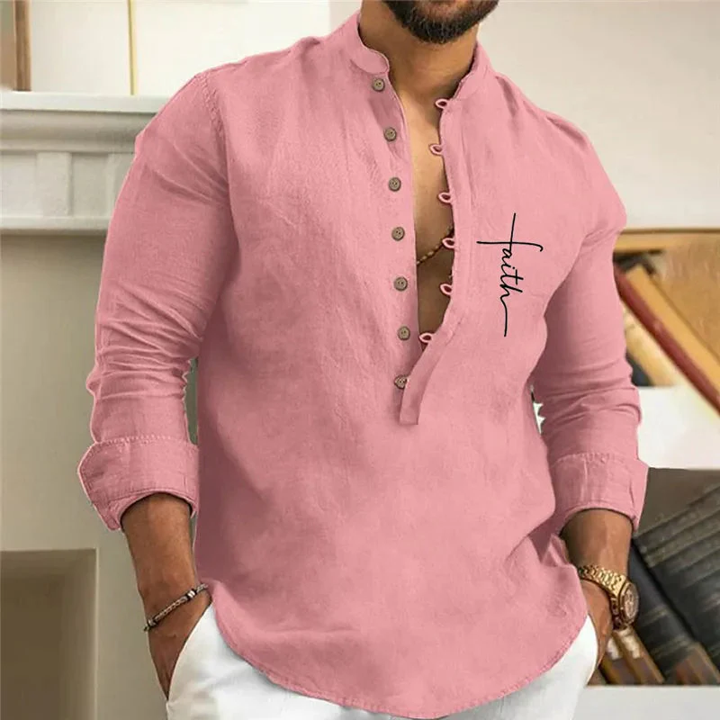 Casual Loose-Fit Printed Long Sleeve Shirt for Men in Plus Size - Image 4