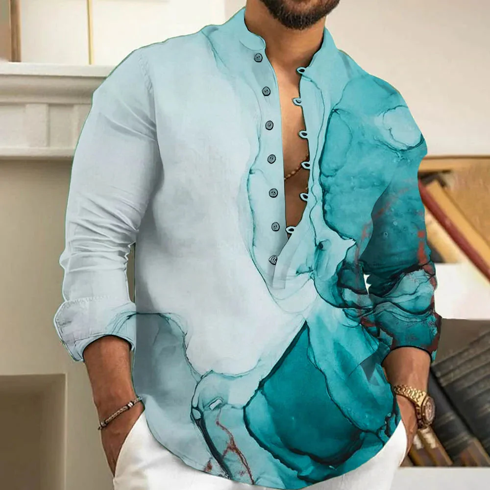 Casual Loose-Fit Printed Long Sleeve Shirt for Men in Plus Size - Image 5