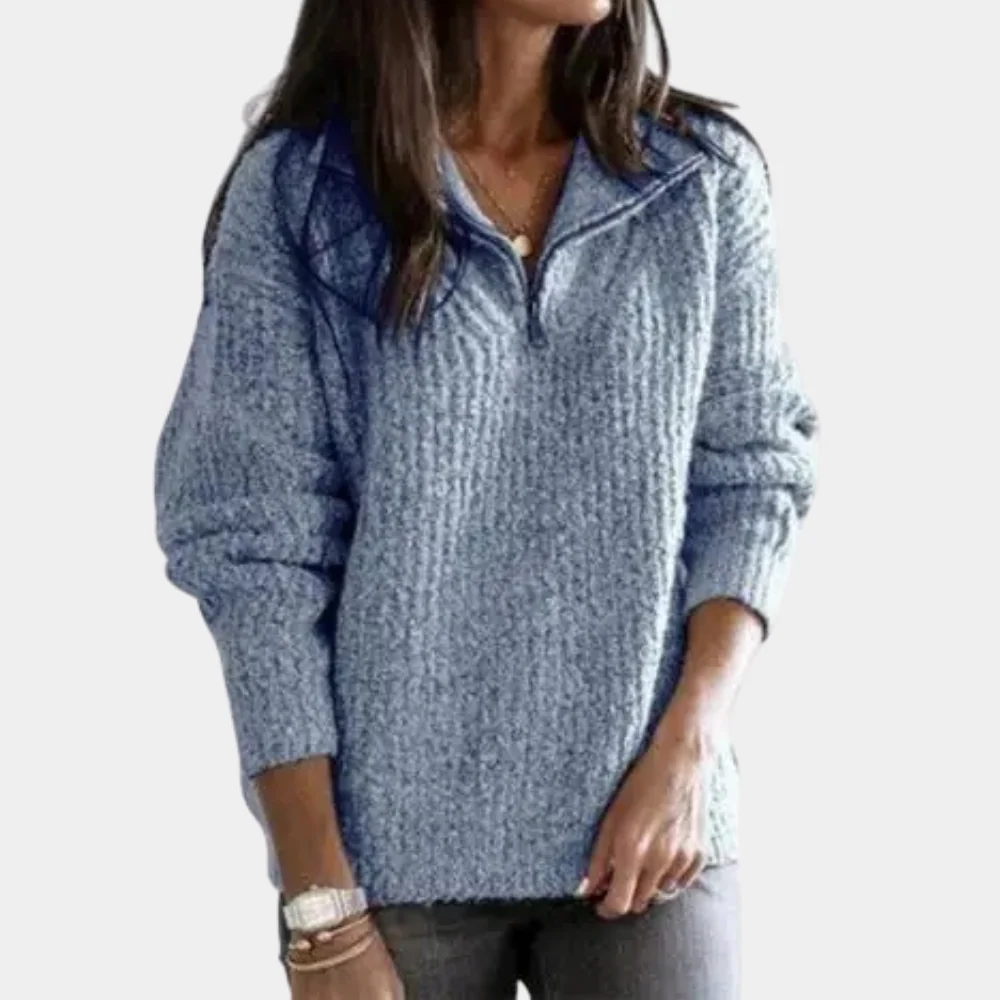 Comfortable Ladies' Sweater with Half Zip - Sofia