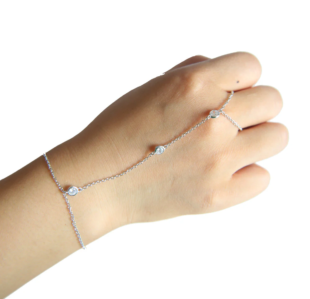 Crystal Chain Bracelet with Finger Ring | Elegant Palm Jewellery - Image 2