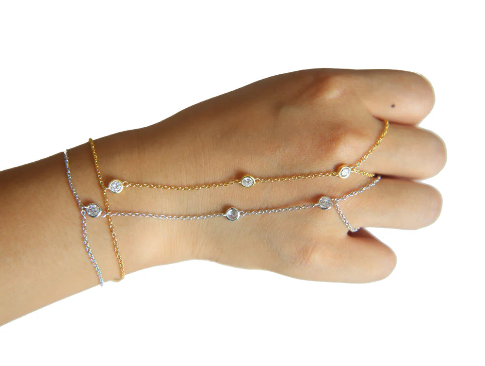 Crystal Chain Bracelet with Finger Ring | Elegant Palm Jewellery - Image 5