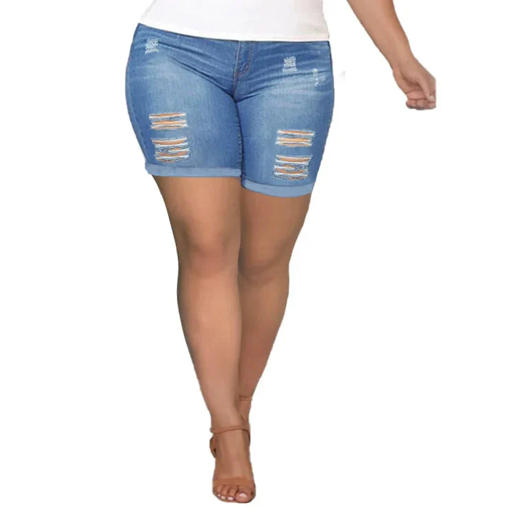 Curvy Chic Distressed Plus Size Denim Shorts