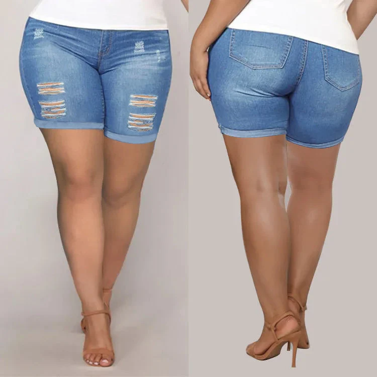 Curvy Chic Distressed Plus Size Denim Shorts - Image 3