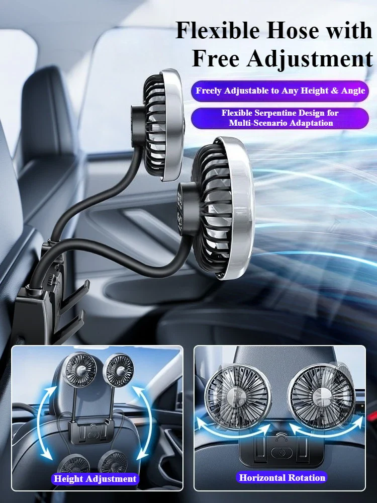 Dual-Head Rear Seat Fan – Eary – (USB-C Rechargeable) - Image 3