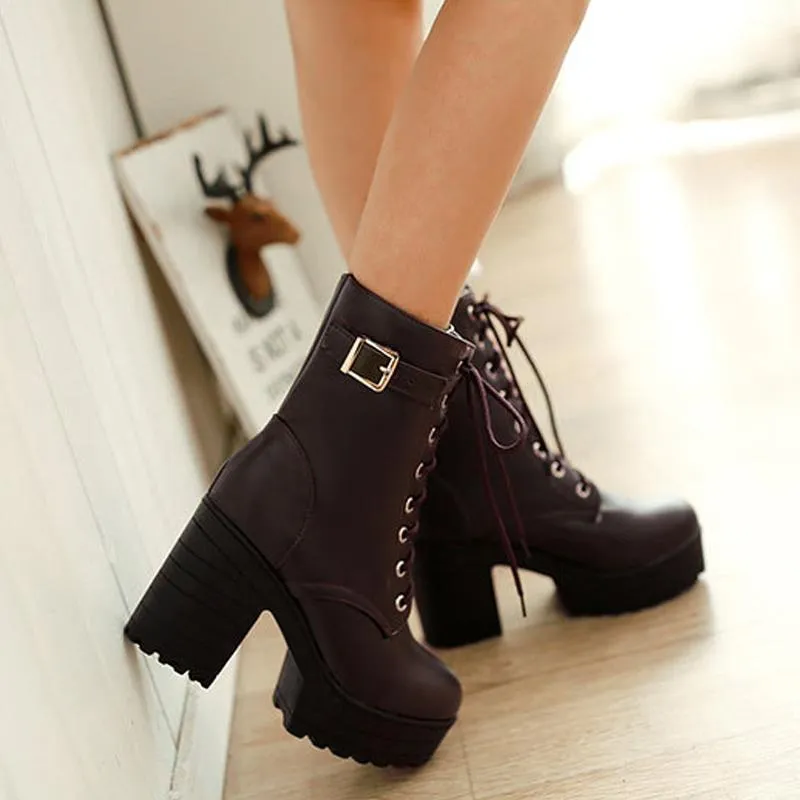 Edgy Lace-Up Boots with Buckle and Lug Sole - Luna - Image 2