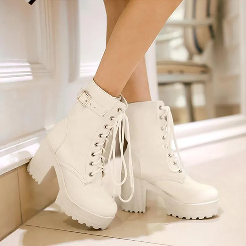 Edgy Lace-Up Boots with Buckle and Lug Sole - Luna - Image 3