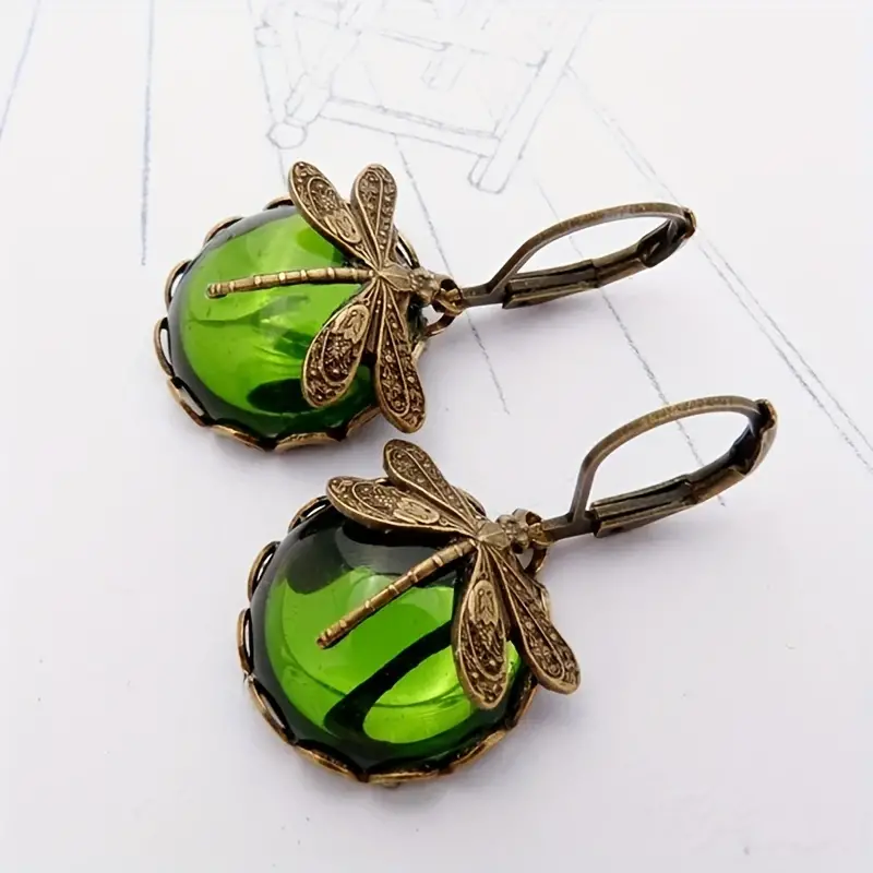 Elegant Dragonfly Moonstone Drop Earrings - Image 2