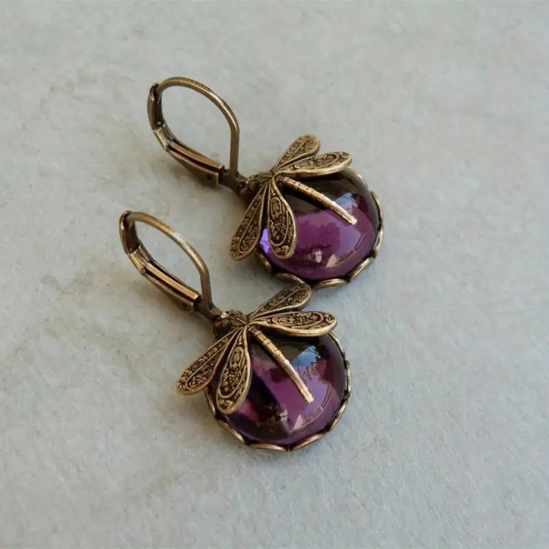 Elegant Dragonfly Moonstone Drop Earrings - Image 4