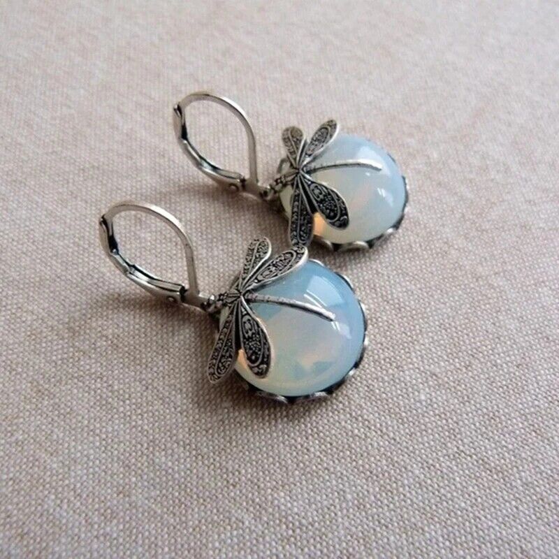 Elegant Dragonfly Moonstone Drop Earrings - Image 6