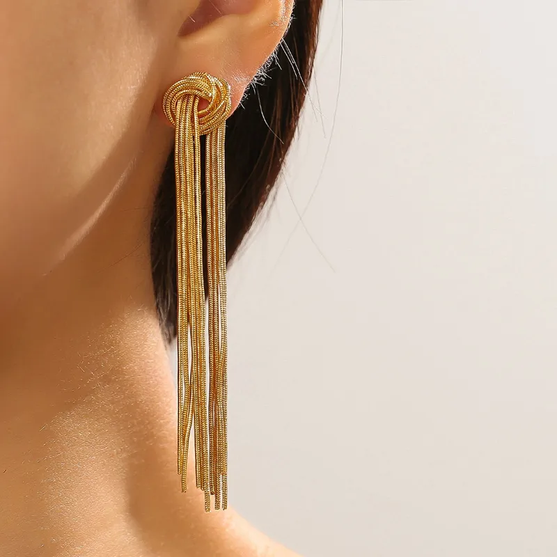 Elegant Knot Long Tassel Earrings - Image 3