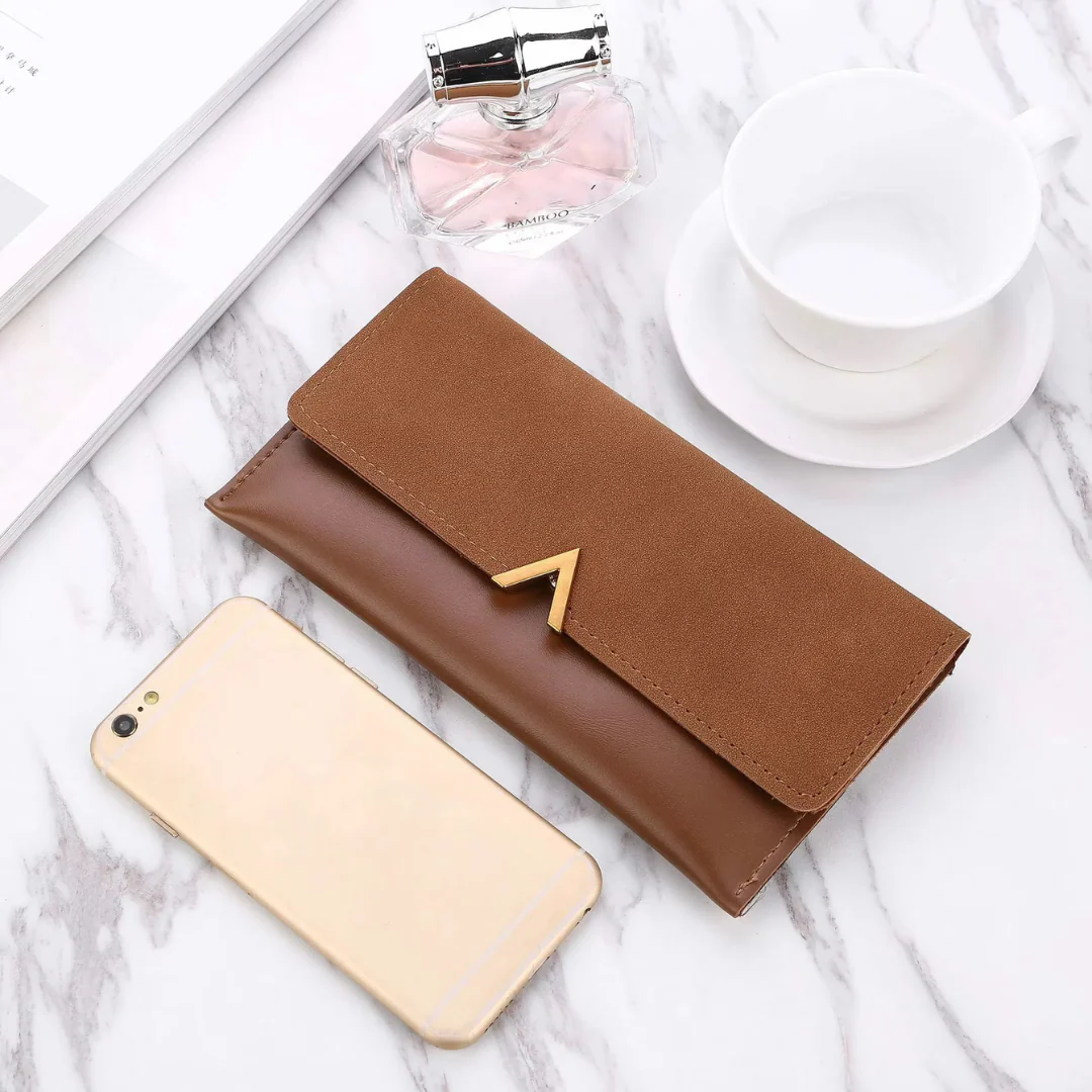 Elegant Long Wallet | Soft Velvet Leather with Gold Clasp - Image 13